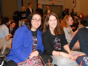Susan (Fitzpatrick) Burris (on left) and Megan (Crossan) Boyle, French teachers at Padua Academy, both UD BA and MA grads of DLLC, who accompanied their students to the event
