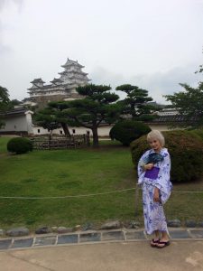 UD student in Kimono at Himeji Castle