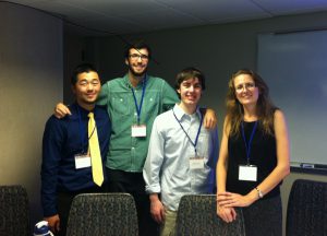 Jaron Shim, Steve Bankert, Nathan Clark, and Dr. Rachael Hutchinson after their successful games panel at the Mid-Atlantic Association for Asian Studies conference, November 2013